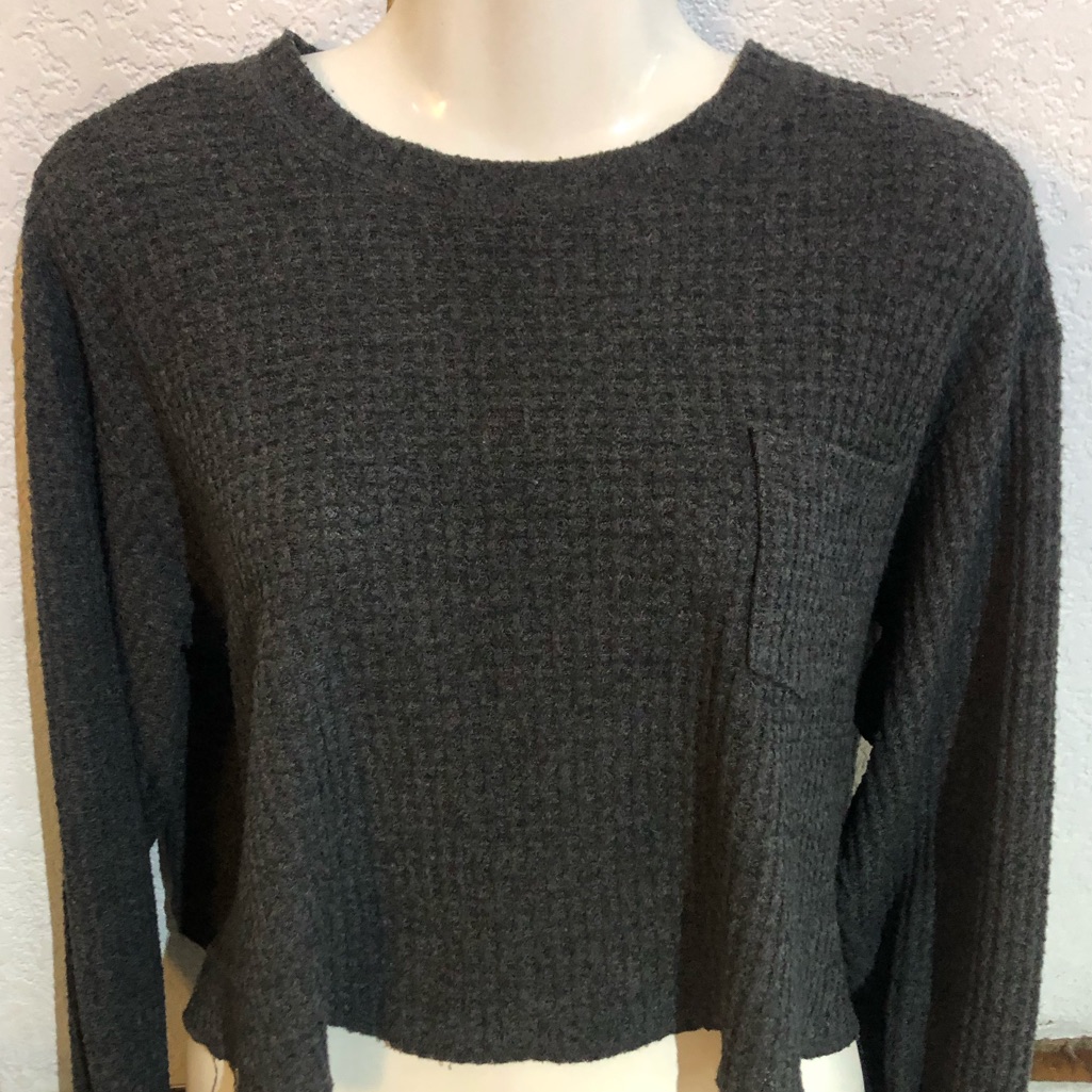 Wild Fable Waffle Knit High Neck Crop Gray Thermal Women's Top